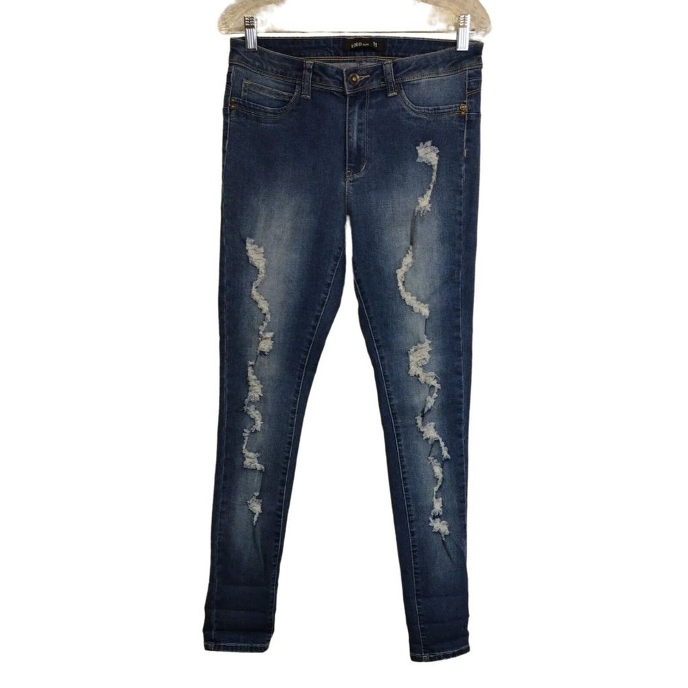 Lolo Jeans Women's 11 Distressed Tapered Ankle Stretch